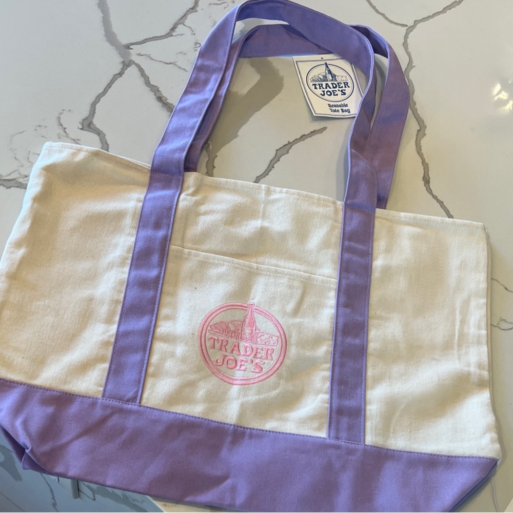 Trader Joe’s Large Tote - Cream and Lavender Canvas Tote Bag